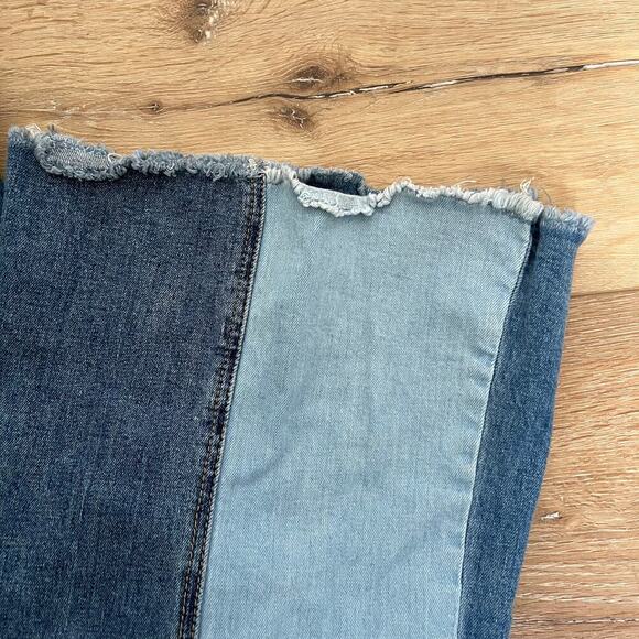 Almost Famous Juniors Patchwork Boho Two Toned Jeans Festival 70s Inspired - Picture 3 of 5